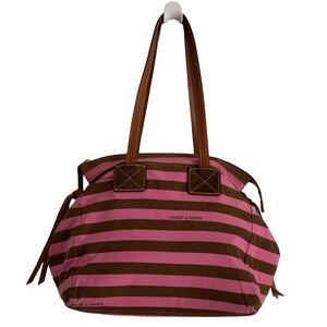 DOONEY & BOURKE Pink and Brown Striped Canvas Shoulder Bag.